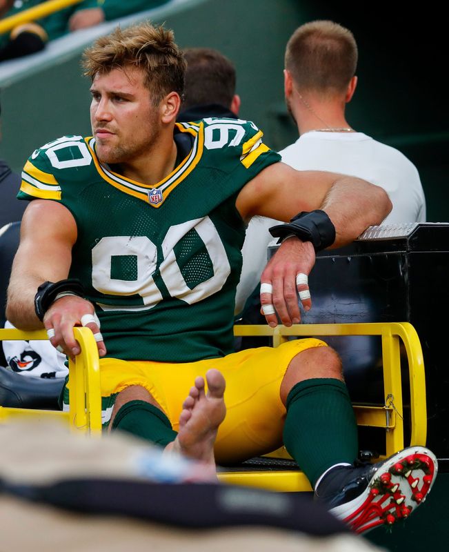 Green Bay Packers defensive end Lukas van Ness (90) is carted off the field with an injury during a game against the Cincinnati Bengals on Sunday, October 12, 2025, at Lambeau Field in Green Bay, Wis. The Packers won the game, 27-18.
Tork Mason/USA TODAY NETWORK-Wisconsin
