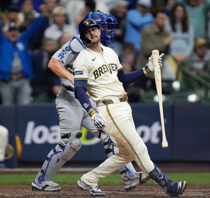 Milwaukee Brewers second baseman Brice Turang (2) reacts after striking out swinging during the ninth inning of the National League Championship Series game against the Los Angeles Dodgers October 13, 2025 at American Family Field in Milwaukee, Wisconsin.