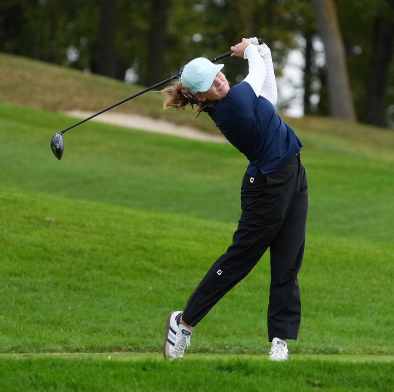 Bay Port's Myah Johnson competes in the 2025 WIAA state girls golf tournament at University Ridge in Madison, Wisconsin, on Tuesday, Oct. 14.