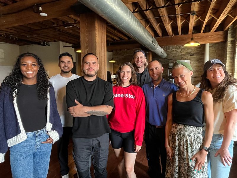 gener8tor Milwaukee, a business accelerator, invested $500,000 in five new startup companies each receiving $100,000. The five companies were part of the 2025 gener8tor Milwaukee accelerator cohort. Pictured (l to r) are Lola Kolawole, a gener8tor Milwaukee 2025 intern, Adyan Tanver, founder and CEO of the Cove, guest speaker, Mag Rodriguez, founder and CEO of EVEN, Abby Kursel, gener8tor Partner, Bradley Will, Mumbies’ founder and CEO, RJ Pire, Service ID founder and CEO, Leslie Danford, Vitaminis’ founder and CEO and Laura Markewicz, founder and CEO of Lotza.