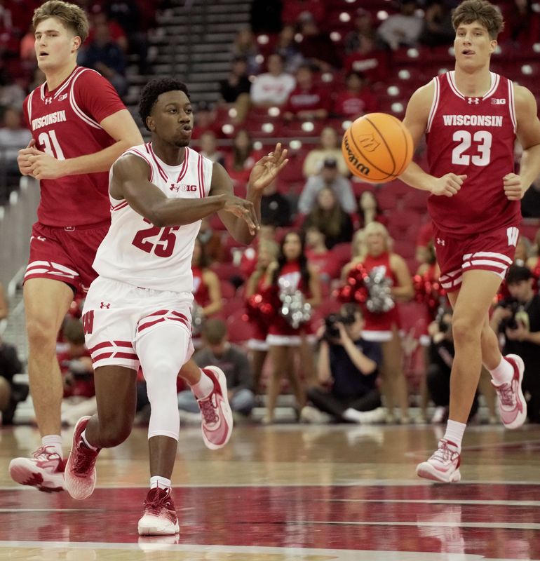 John Blackwell (25) is shown during a Wisconsin men’s basketball scrimmage Sunday, October 19, 2025 at the Kohl Center in Madison, Wisconsin.