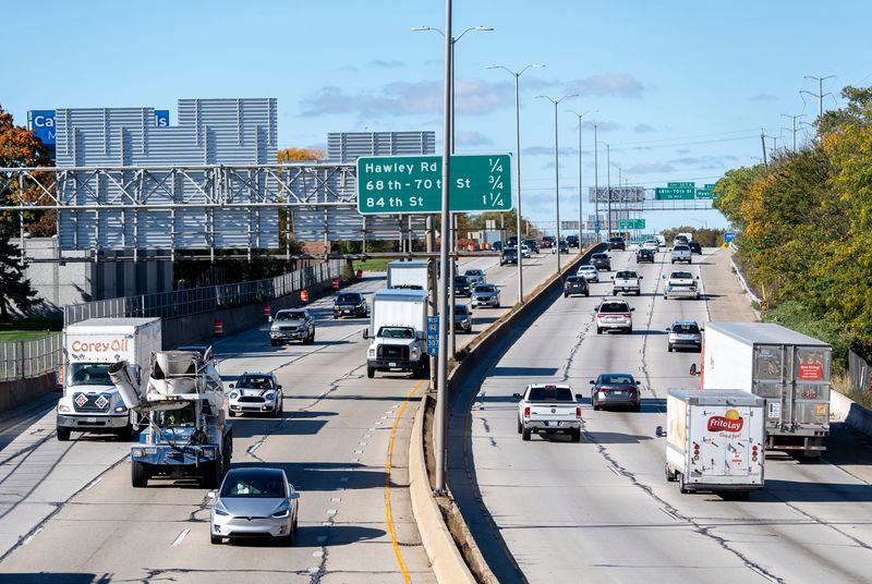 Cars are seen driving on Interstate 94 from Zablocki Drive on Friday October 24, 2025 in Milwaukee, Wisconsin. Road closures are planned along the first phase of construction, the West Leg, on I-94 between 70th Street and Zablocki Drive as part of the interstate’s expansion project.