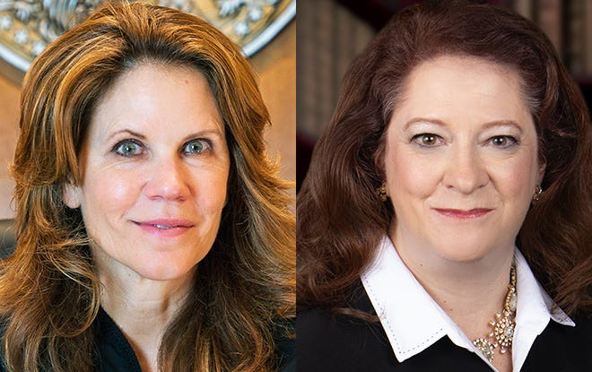 Wisconsin Supreme Court justice candidates Chris Taylor, left, and Maria Lazar, right.