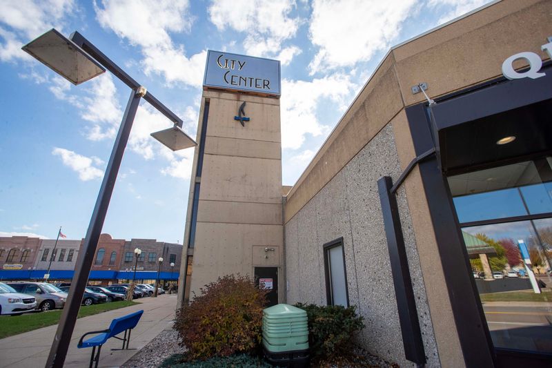 The tower rises above for the City Center as seen, Wednesday, October 29, 2025, in Oshkosh, Wis.