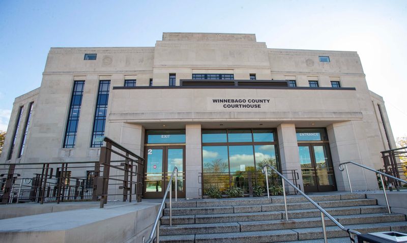 The Winnebago County Courthouse entrance as seen, Wednesday, October 29, 2025, in Oshkosh, Wis.