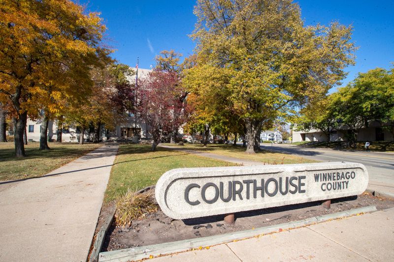 The Winnebago County Courthouse sign as seen, Wednesday, October 29, 2025, in Oshkosh, Wis.