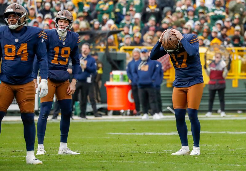 Green Bay Packers place kicker Brandon McManus reacts after missing a 43-yard field goal against the Carolina Panthers.