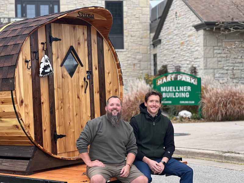 Jesse Hieb (left) and Ryan Bingham are the co-founders of Heat Haven Sauna Park. The business will partner with tourism organization Discover Wauwatosa to host 75-minute sauna sessions and wellness events at Hart Park, 7300 W. Chestnut St., from Nov. 21 to mid-April.
