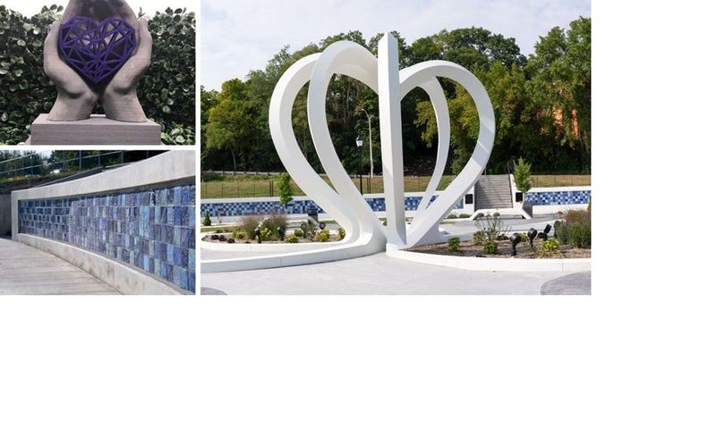 The image on the left is an early rendering of Carmen De La Paz's Holding Love sculpture, as presented to Waukesha's Parade Memorial Commission. The Waukesha artist is currently completing a version of that sculpture to add to the existing one (right) at the Waukesha Parade Memorial site in Grede Park.