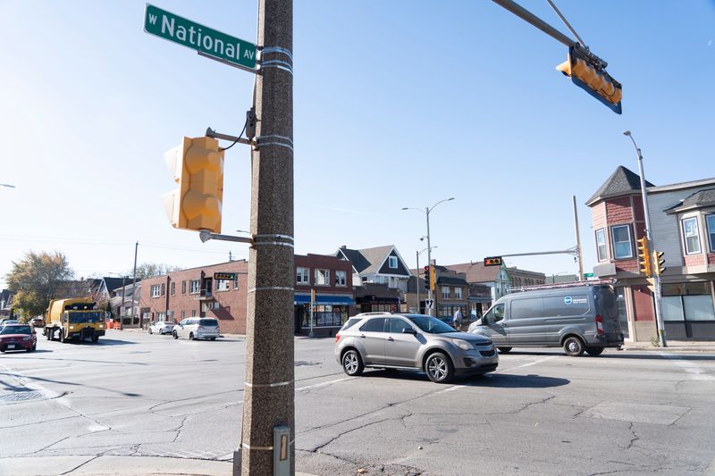 Cars drive through the West National Avenue and South 35th Street intersection on Nov. 12, 2025, in Milwaukee, Wisconsin.
