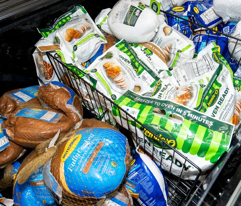 Frozen turkey is seen stocked at a Walmart Supercenter on W. Greenfield Ave. on Thursday November 20, 2025 in West Milwaukee, Wisconsin.