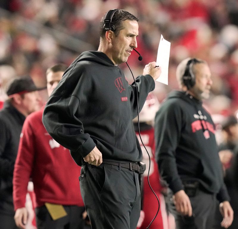 Wisconsin head coach Luke Fickell is shown during the second quarter of their game against Illinois Saturday, November 22, 2025 at Camp Randall Stadium in Madison, Wisconsin.