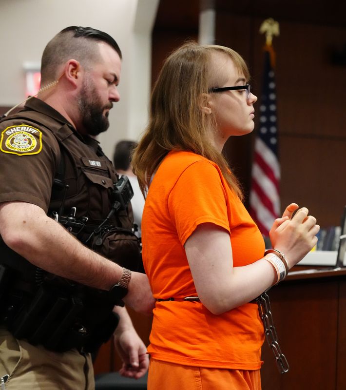 Morgan Geyser is brought into Waukesha County Circuit Court for a motion hearing on April 10, 2024. Geyser petitioned the court for conditional release from a mental institution where she has been under care.