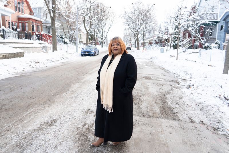 Carol Polk, president of the Franklin Heights Kingdom Community, poses for a portrait in her neighborhood on Dec. 2, 2025, in Milwaukee, Wisconsin.