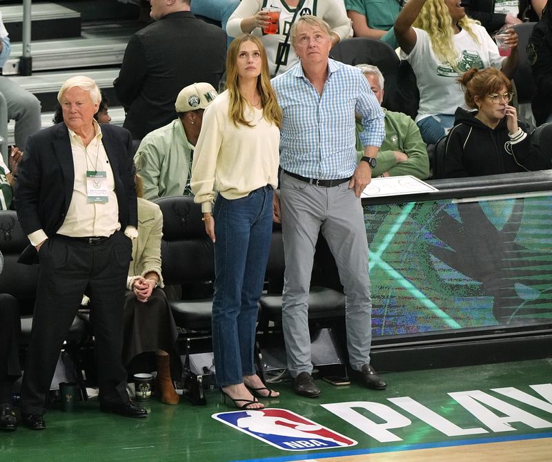 Milwaukee Bucks owner Wes Edens, right, stands with his daughter, Mallory, during the second half of their playoff game Tuesday, April 23, 2024 at Fiserv Forum in Milwaukee, Wisconsin.



Mark Hoffman/Milwaukee Journal Sentinel