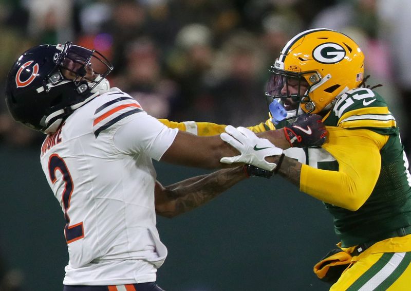 Packers cornerback Keisean Nixon (25) and Bears wide receiver DJ Moore battle during the Dec. 7 game at Lambeau Field.