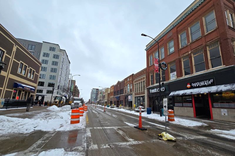 The northbound lane on N. Washington St. from Cherry St. to Pine St. is closed until Jan. 10, affecting parking for small businesses in that street.
