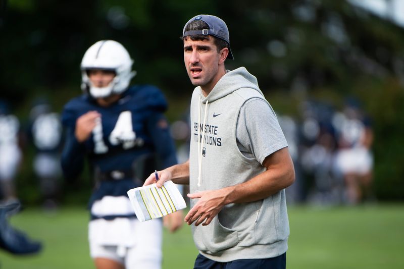 Penn State football quarterbacks coach Danny O'Brien during a practice session outside Holuba Hall on Saturday, August 2, 2025, in State College.