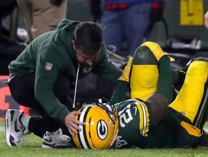 Green Bay Packers cornerback Nate Hobbs (21) is injured against the Baltimore Ravens on Saturday, December 27, 2025, at Lambeau Field in Green Bay, Wis. The Ravens defeated the Packers 41-24.
Wm. Glasheen USA TODAY NETWORK-Wisconsin
