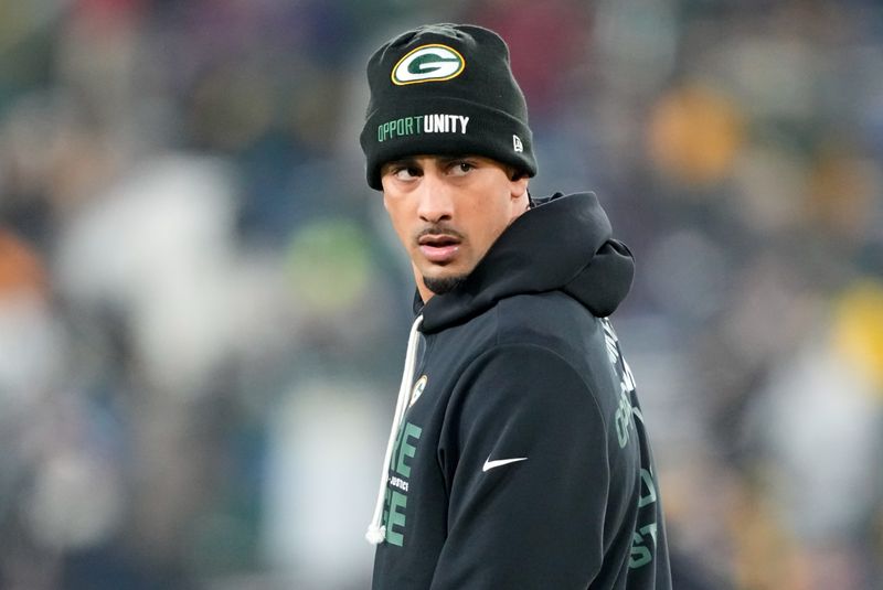Dec 27, 2025; Green Bay, Wisconsin, USA; Green Bay Packers quarterback Jordan Love (10) is seen prior to the game against the Baltimore Ravens at Lambeau Field. Mandatory Credit: Jeff Hanisch-Imagn Images