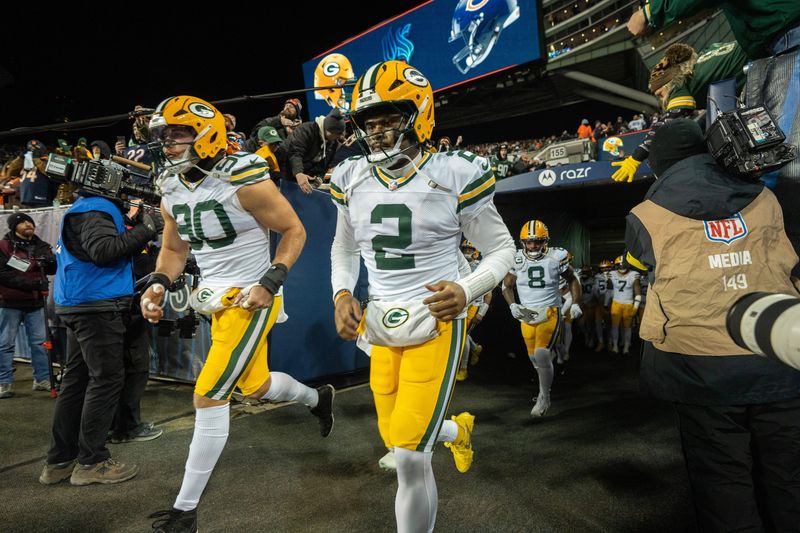 Green Bay Packers quarterback Malik Willis (2) takes to the field before their game against the Chicago Bears Saturday, December 20, 2025 at Soldier Field in Chicago, Illinois.
