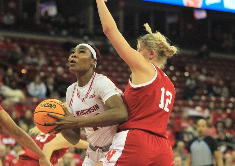 Wisconsin forward Gift Unchenna makes a move in the post against Nebraska's Jessica Petrie in their game Jan. 21 at the Kohl Center.