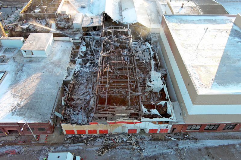 A U-Haul storage facility that caught fire on January 21 still smolders on South 1st Street in Walkers Point in Milwaukee, Wisconsin on Jan. 22, 2026.