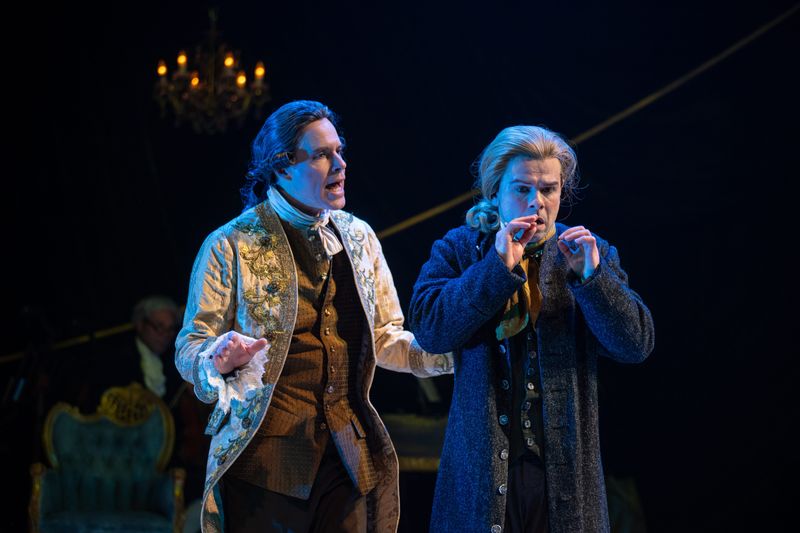 Matt Daniels and Zach Thomas Woods perform in "Amadeus," staged by Skylight Music Theatre.
