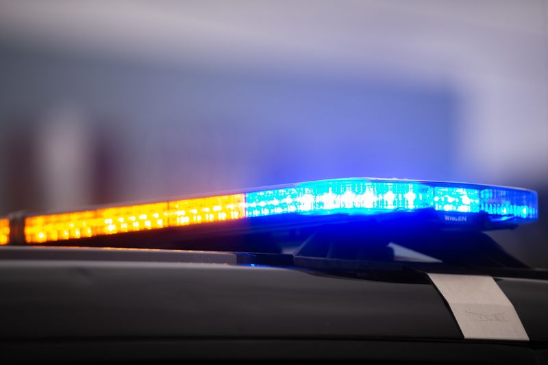 A Corpus Christi police vehicle's sirens light up on Agnes Street in Corpus Christi, Texas, on Jan. 23, 2026.