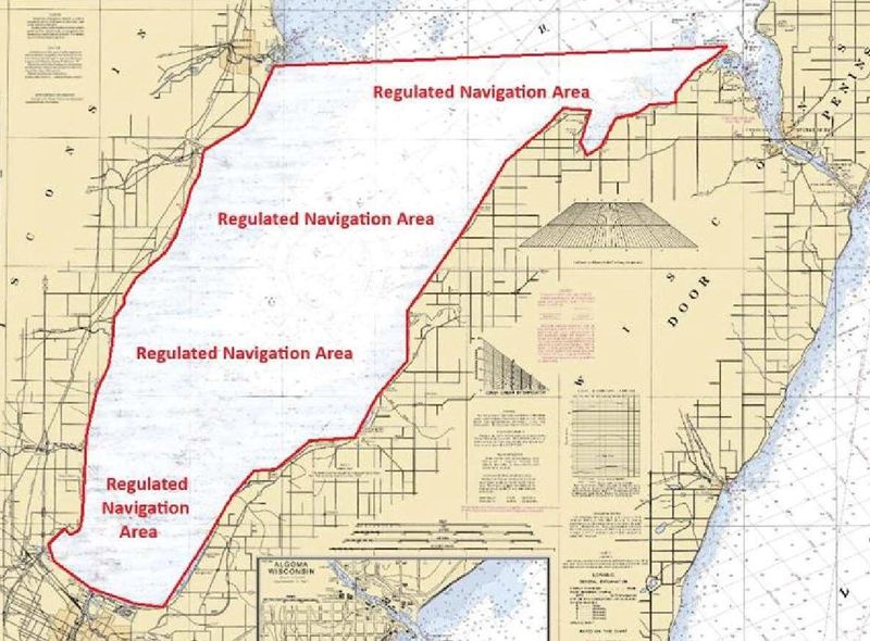 This map from the U.S. Coast Guard shows where the southern part of the bay of Green Bay was closed to commercial vessel traffic since Feb. 1, 2026. The Coast Guard is reopening that part of the bay to commercial traffic at 8 a.m. March 16.
