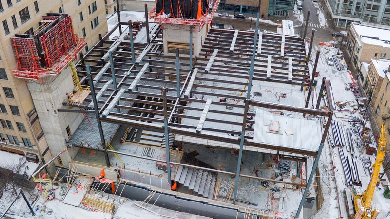 Construction work continues on the future Wisconsin History Center Monday, February 2, 2026 on Capitol Square in Madison, Wisconsin. The Madison Fire Department responded to the incident around 9:30 a.m. Jan. 31. A construction crane dropped a beam weighing 20,000 to 30,000 pounds, which fell about 50 feet through sublevels of construction injuring one worker. Findorff, a Madison-based construction company overseeing the project, said in a Feb. 1 statement that the worker is in stable condition at a nearby hospital.