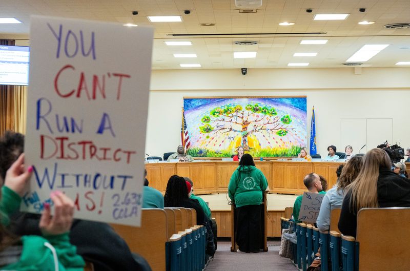 Milwaukee Teachers Education Association (MTEA) President Ingrid Walker-Henry testifies during a Milwaukee Public Schools board meeting regarding a budget proposal on Tuesday February 10, 2026 at the Milwaukee Public Schools Central Office in Milwaukee, Wisconsin. MTEA is in support of full CPI, salary steps and no cuts to healthcare