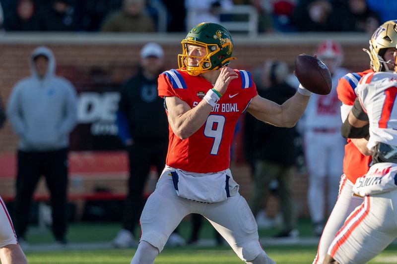 National quarterback Cole Payton of North Dakota State throws the ball during the second half of the 2026 Senior Bowl.