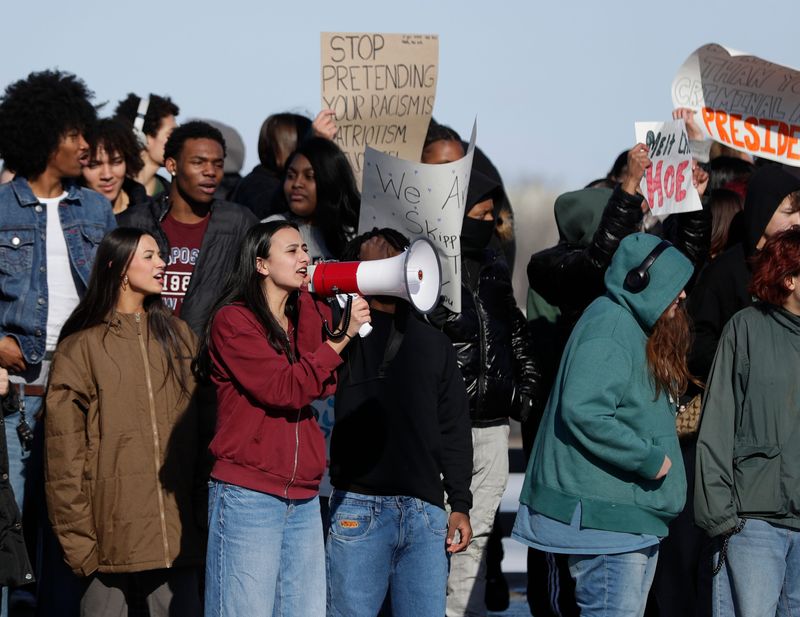 Green Bay high school students protest Feb. 11 on the Ray Nitschke Memorial Bridge in downtown Green Bay.