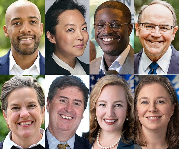 Wisconsin candidates for governor, top from left: Democrats Mandela Barnes, Francesca Hong, David Crowley and Republican Tom Tiffany. Bottom from left: Democrats Missy Hughes, Joel Brennan, Kelda Roys and Sara Rodriguez