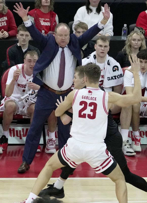 Wisconsin head coach Greg Gard is shown during the first half of their game against the Michigan State Friday, February 13, 2026 at the Kohl Center in Madison, Wisconsin.