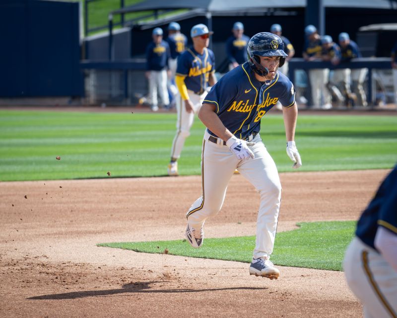 Milwaukee Brewers infield prospect Brady Ebel runs the bases in spring training.
