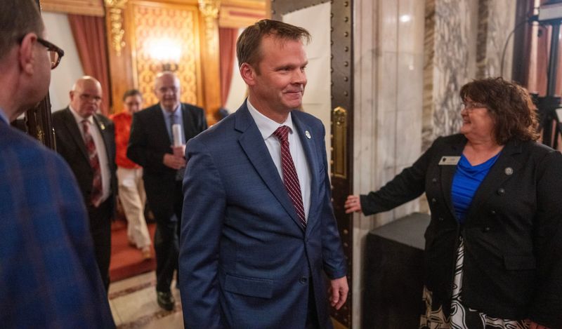 Senate Majority Leader Devin LeMahieu (R-Oostburg) arrives to listen to Gov. Tony Evers deliver his final State of the State address Tuesday, February 17, 2026 at the Capitol in Madison, Wisconsin.