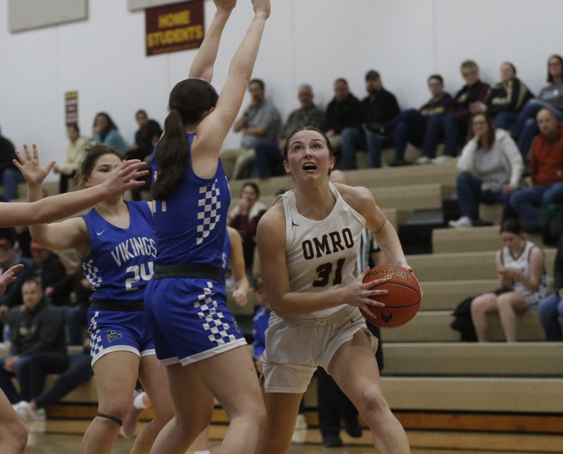 Omro's Ava Koch goes in for a layup against Winnebago Lutheran at Omro High School on Thursday, Feb. 19, 2026. Winnebago Lutheran beat Omro by a score of 59-53.