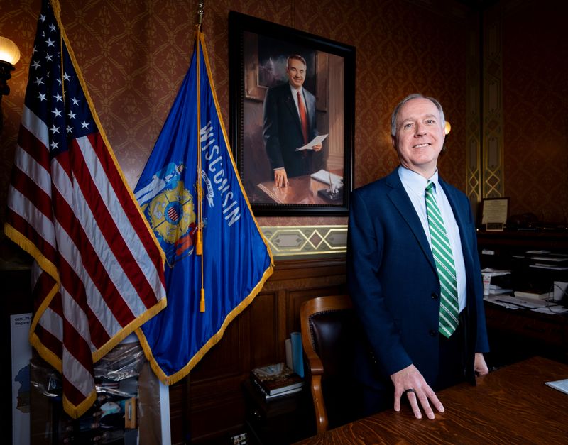 Assembly Speaker Robin Vos, R-Rochester in his office at the Wisconsin State Capitol on Tuesday December 30, 2025 in Madison. Vos, the powerful Republican Assembly speaker, announced his plans to retire as the body began its final meeting of the legislative session.