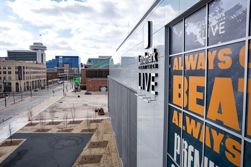 Landmark Credit Union Live seen from its third floor terrace on the morning of its opening, Feb. 25, 2026 in Milwaukee, Wisconsin.