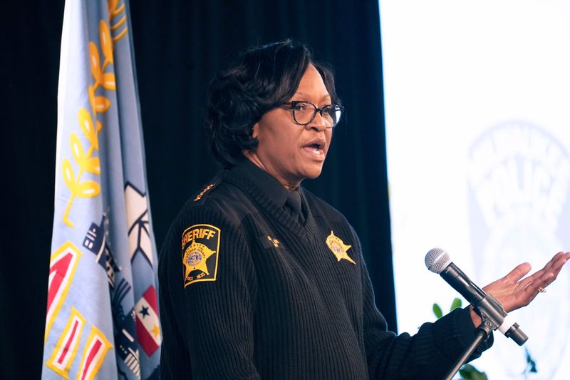 Milwaukee County Sheriff Denita Ball answers questions from audience members at a public meeting about issues related to ICE on Wednesday, Feb. 25, 2026 at Alverno College.