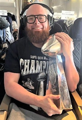 Appleton native Drew Scharenbroch clutches the Vince Lombardi Trophy after the Seattle Seahawks defeated the New England Patriots in the Super Bowl on Feb. 8.