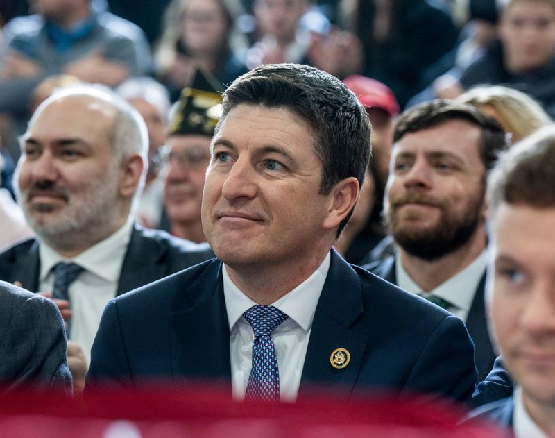 U.S. Rep. Bryan Steil, Wisconsin Republican, watches as Vice President JD Vance makes remarks at Pointe Precision on Thursday February 26, 2026 in Plover, Wisconsin.