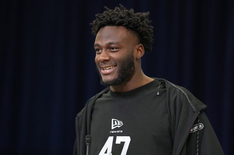 Central Florida defensive end Nyjalik Kelly speaks during the NFL scouting combine.
