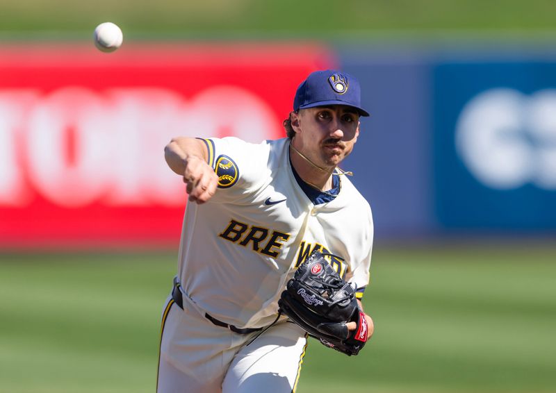 Feb 27, 2026; Phoenix, Arizona, USA; Milwaukee Brewers pitcher Brandon Sproat against the Chicago White Sox during a spring training game at American Family Fields of Phoenix. Mandatory Credit: Mark J. Rebilas-Imagn Images