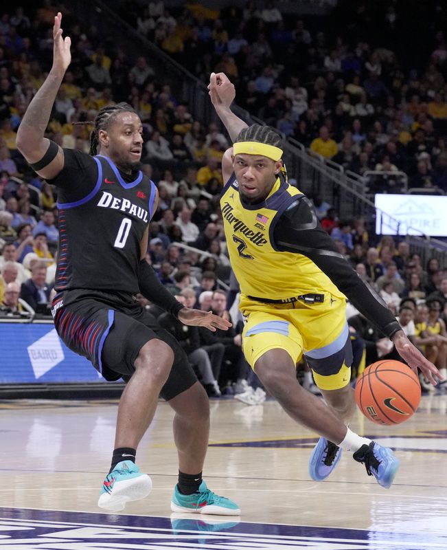 Marquette's Chase Ross played against DePaul in a bulky harness after a left-shoulder injury.