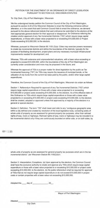 Members of the grassroots data center opposition group Great Lakes Neighbors United submitted a petition to the city proposing a new TIF ordinance with the following language: