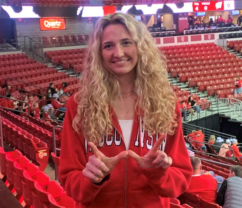 Wisconsin women's basketball recruit Adaline Sheplee poses for a photo before the Badgers' game against Minnesota on Feb. 15 at the Kohl Center.
