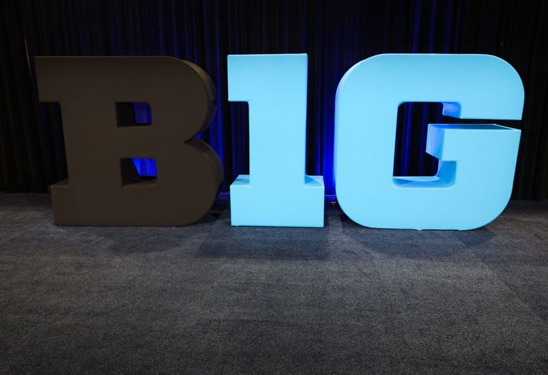 Oct 8, 2025; Rosemont, Illinois, USA; The Big Ten Conference logo is seen during Big Ten Basketball Media Days at the Donald E. Stephens Convention Center. Mandatory Credit: Talia Sprague-Imagn Images